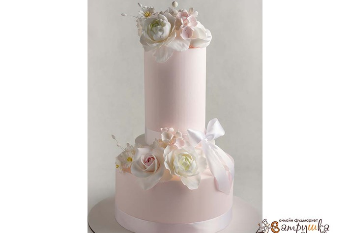 Торт Свадебный Пастель с цветами 0